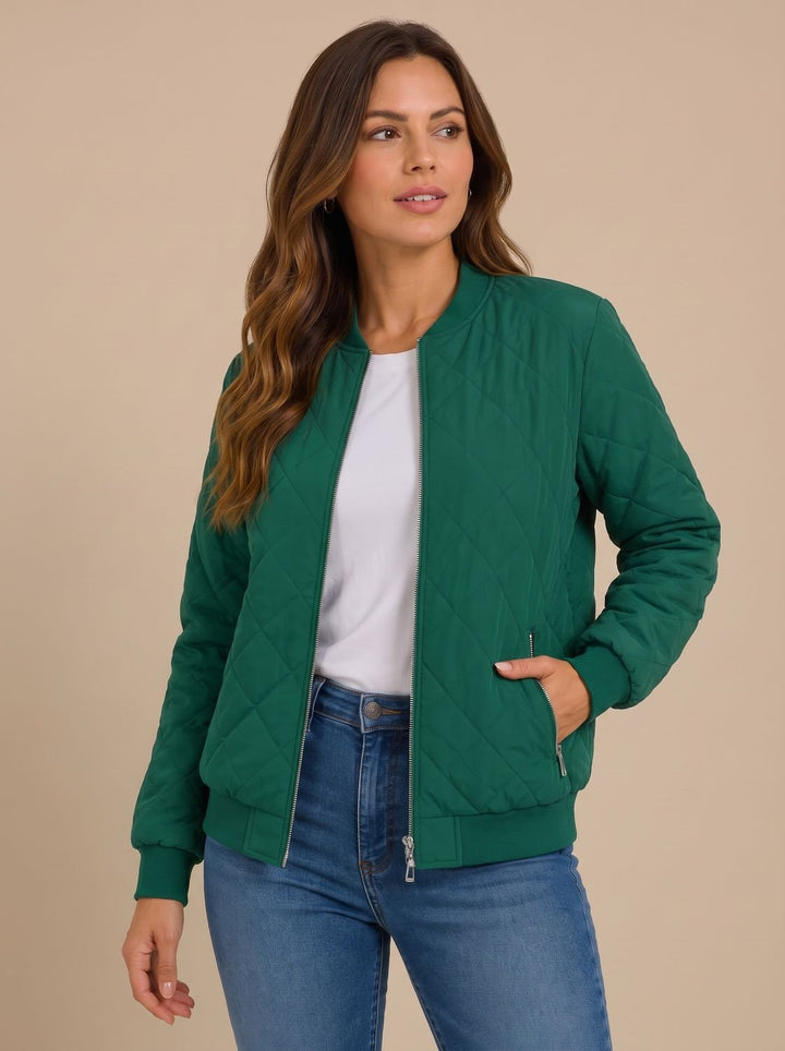 Damen Bomberjacke Mit Rautensteppung Und Taschen