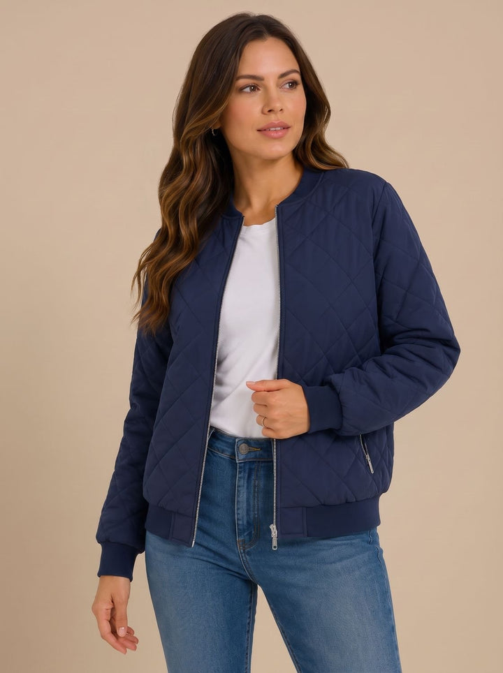Damen Bomberjacke Mit Rautensteppung Und Taschen
