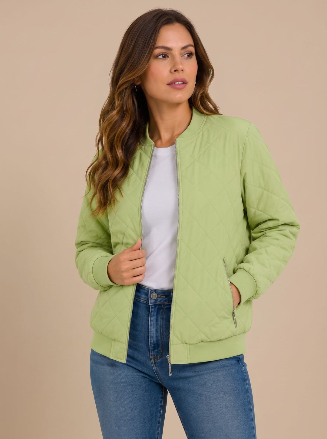 Damen Bomberjacke Mit Rautensteppung Und Taschen