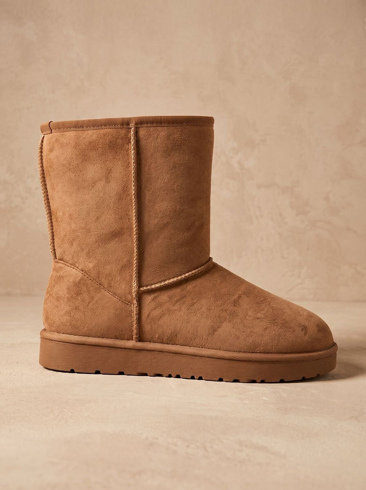 Damen Wadenhohe Winterstiefel In Veloursoptik Mit Kunstfellfutter