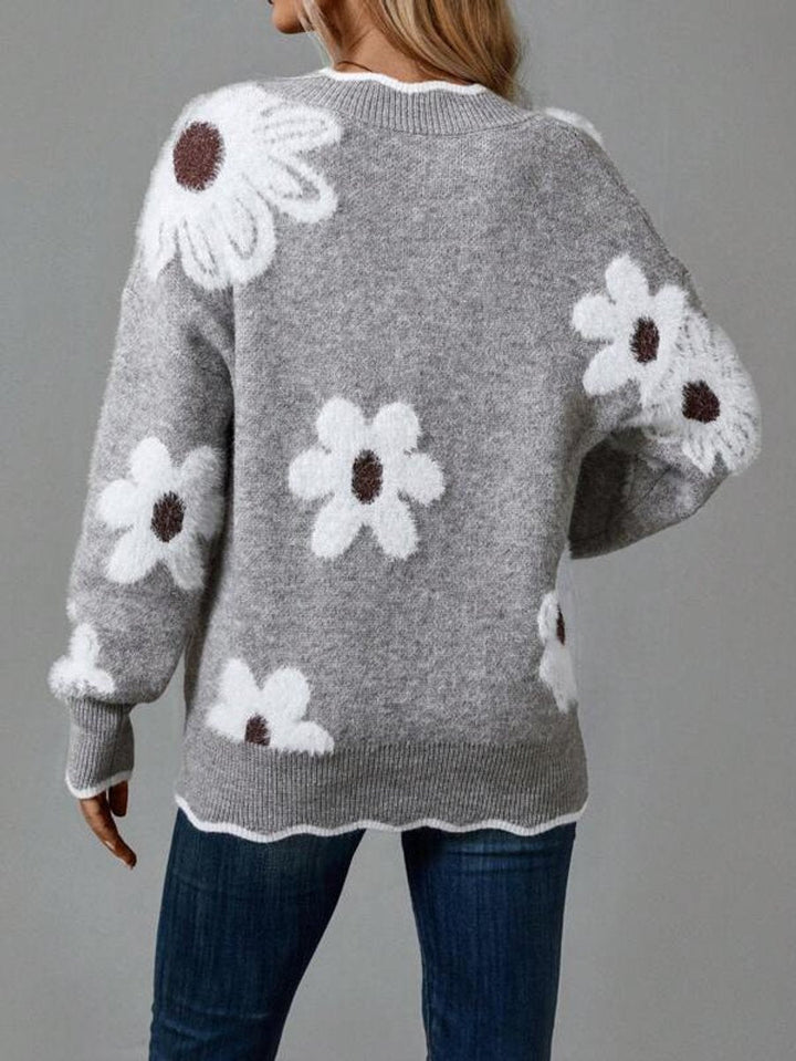 Damen Langarm-Pullover mit floral strukturierter Oberfläche
