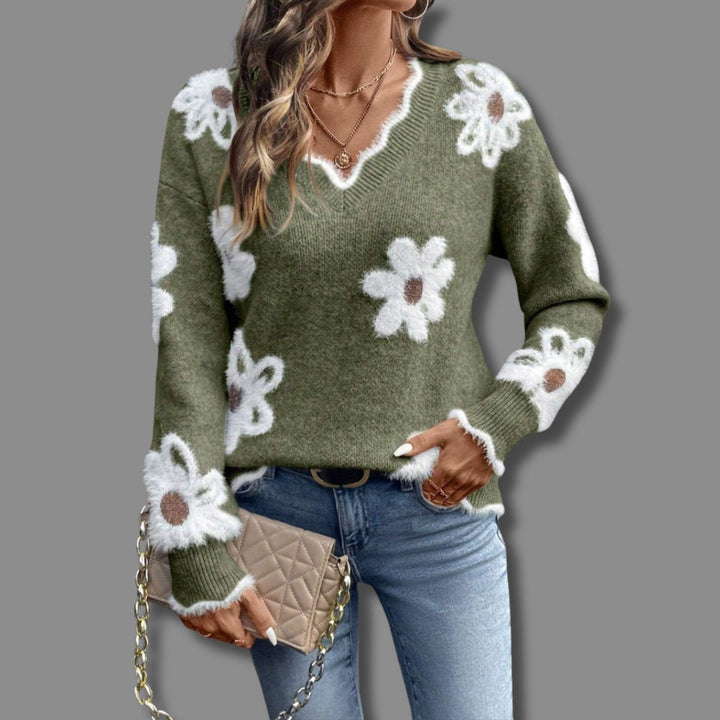 Damenpullover mit langen Ärmeln und floralem Muster