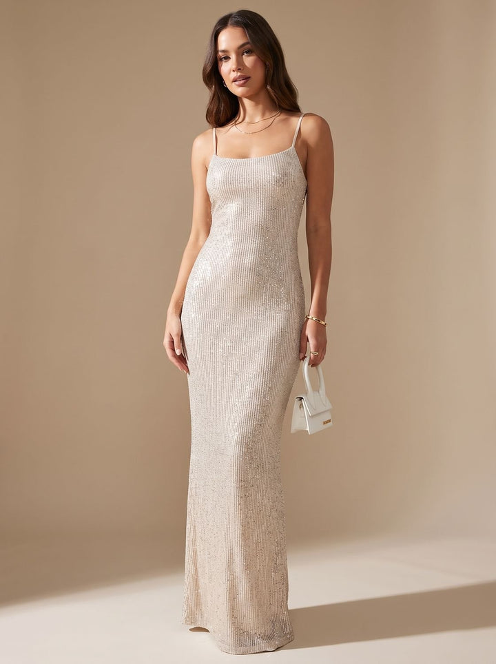 Elegantes Damenkleid mit Glitzer und figurbetontem Schnitt in Gold