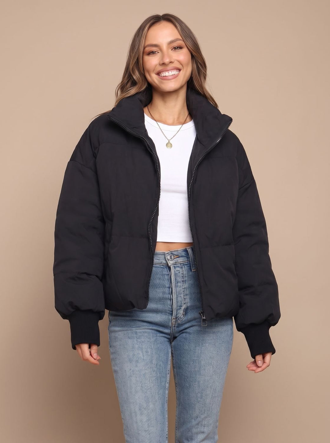 Women's Oversized Padded Jacket With Stand-Up Collar