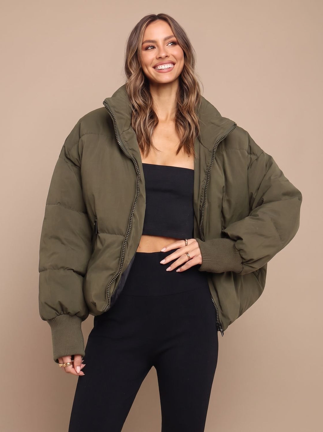 Women's Oversized Padded Jacket With Stand-Up Collar