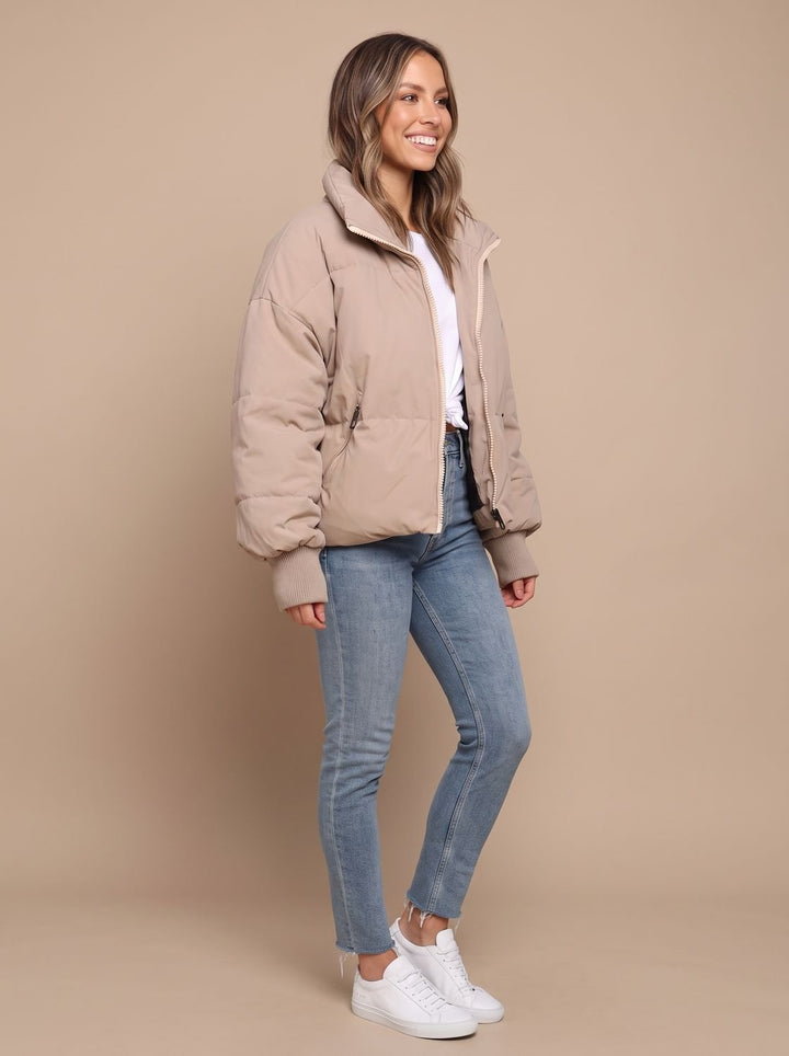 Damen-Pufferjacke mit Stehkragen für kalte Herbst- und Wintertage