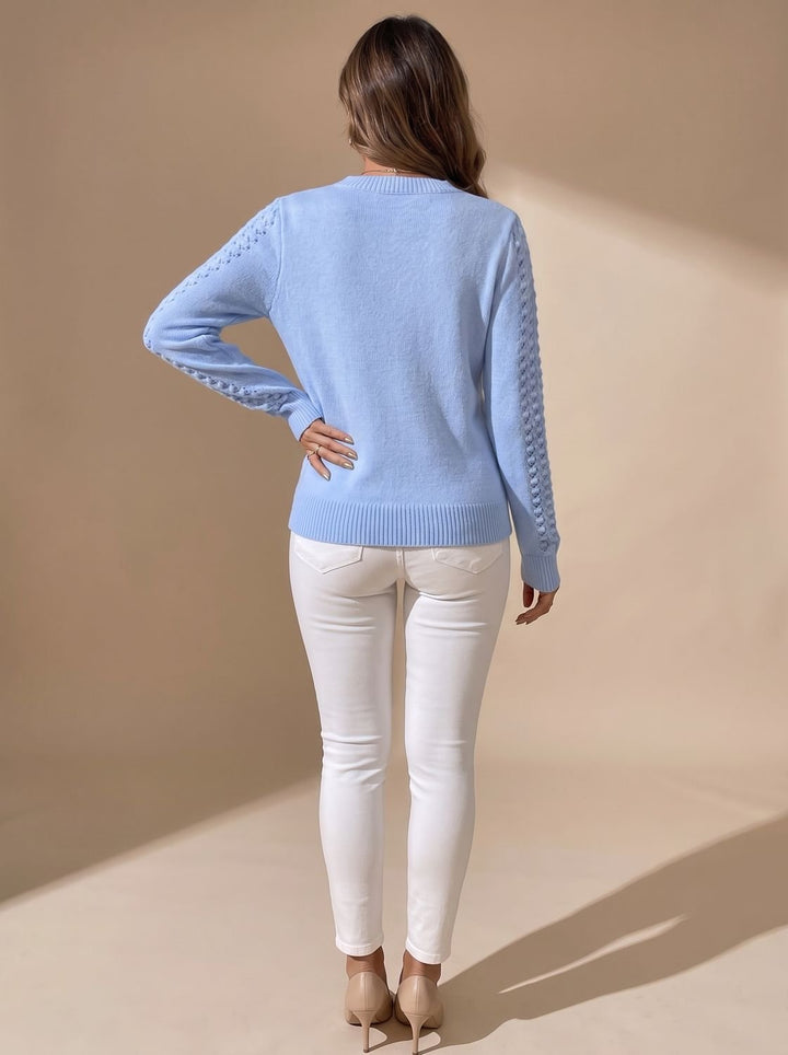Pointelle-Pullover für Damen mit klassischem Rundhalsausschnitt