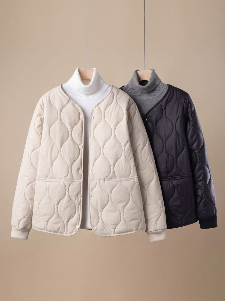 Damen Steppjacke Mit Baumwollwattierung Und Druckknöpfen