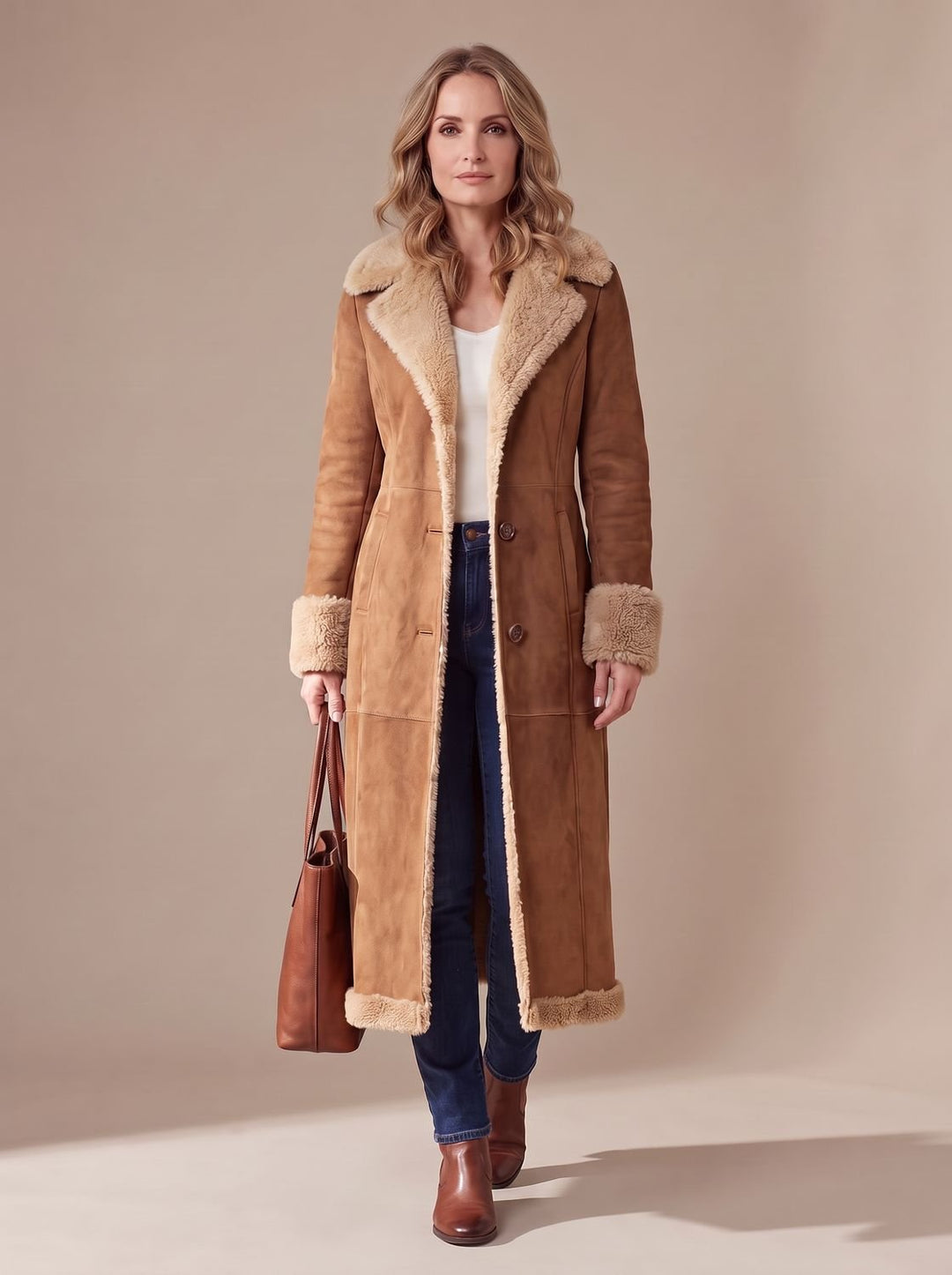 Women's Long Faux Fur Coat With Teddy Lining