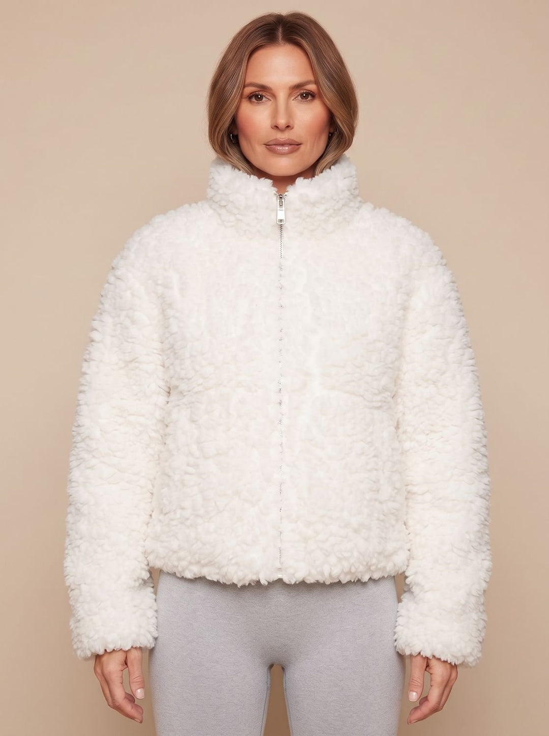 Kuschelige Damen-Fleecejacke mit durchgehendem Reißverschluss und Stehkragen