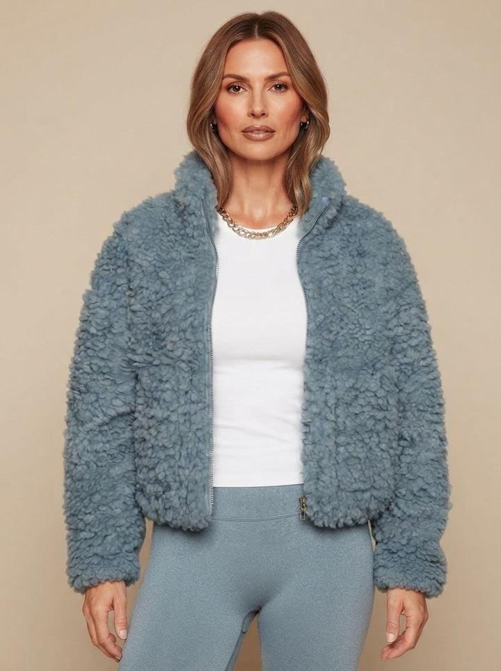 Damen Sherpa Fleecejacke Mit Stehkragen