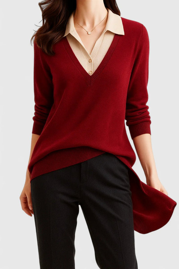 Damen Pullover Mit V Ausschnitt Und Polokragen