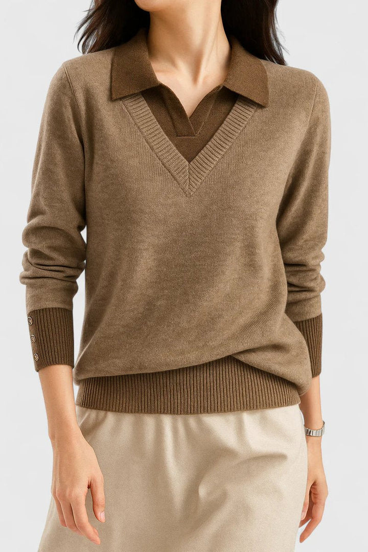 Damen Pullover Mit V Ausschnitt Und Polokragen