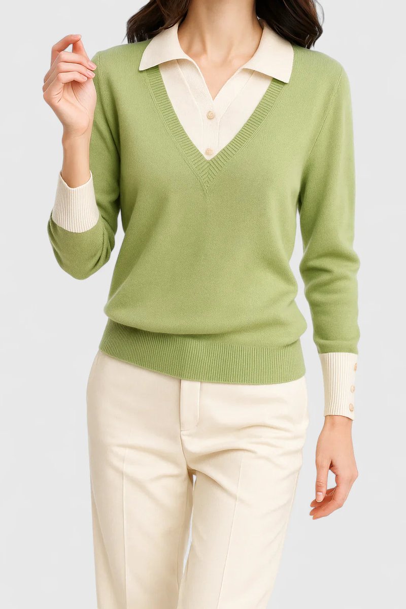 Damen Pullover Mit V Ausschnitt Und Polokragen