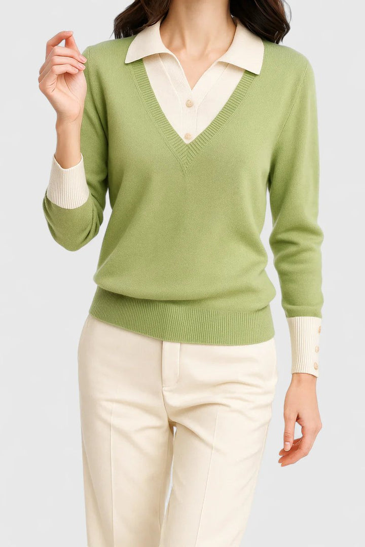 Damen Pullover Mit V Ausschnitt Und Polokragen