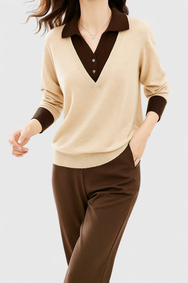 Damen Pullover Mit V Ausschnitt Und Polokragen